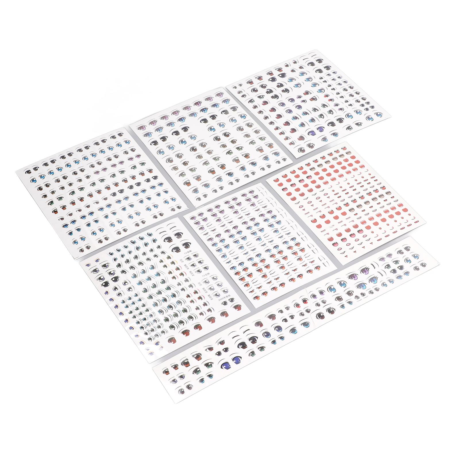 

7 Sheets Doll Eyes Stickers Cartoon Cute Easy to Use Bright Colors Doll Eye Paster for Ball Joint Doll DIY Clay