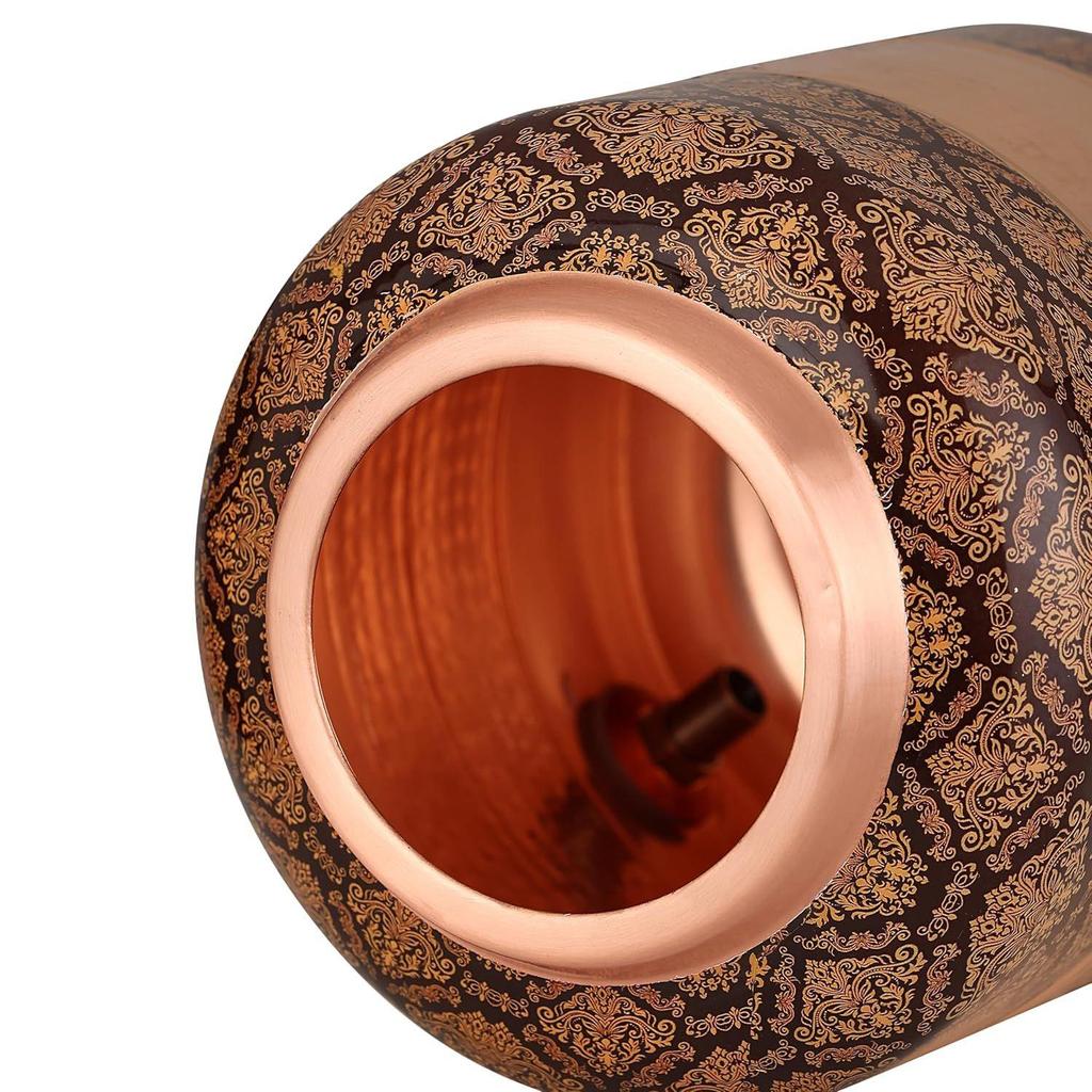 Copper Water Dispenser, Decorative Damask Pattern, Leak-Proof Tap, Heavy Weight (Brown, 14 Litres)