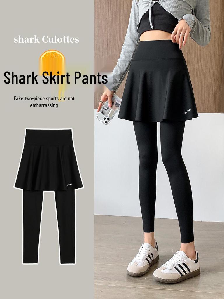 Versatile Women's Slimming Plus Size Yoga Leggings with Skirt Overlay - Nine-Point Summer Pants