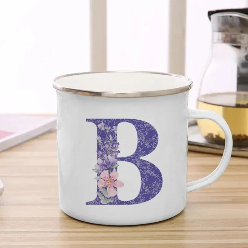 Drinks Water Milk Cups 26 Initials Letter Purple Flower Print Enamel Mug Coffee Cup Thermal Coffee Cup To Carry Cupshe Drinkware