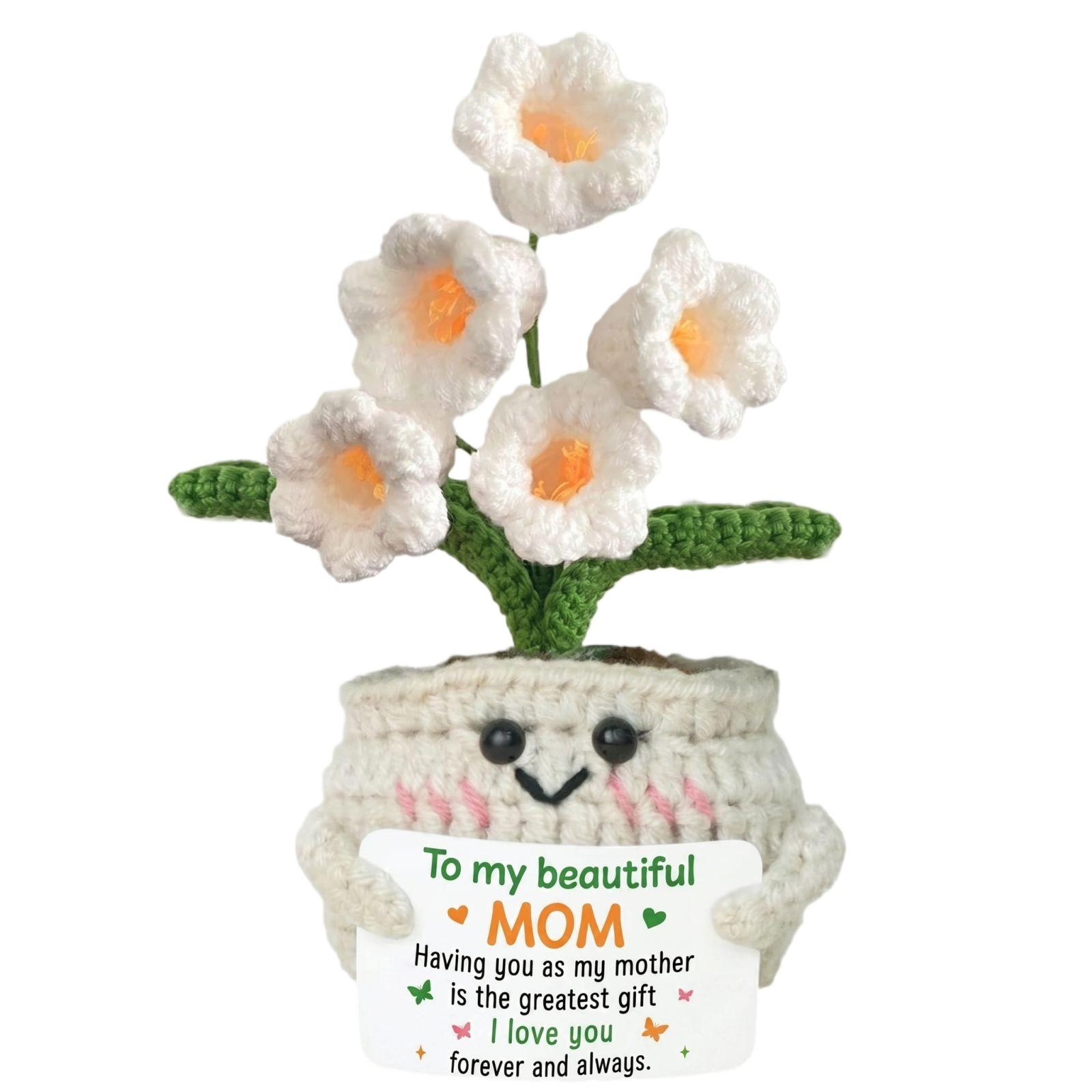 

Handmade Crochet Flower Pot Decoration Knitted Artificial Flower Plant Home Desk Ornament Soft Yarn Craft Gift for Home Office One Size