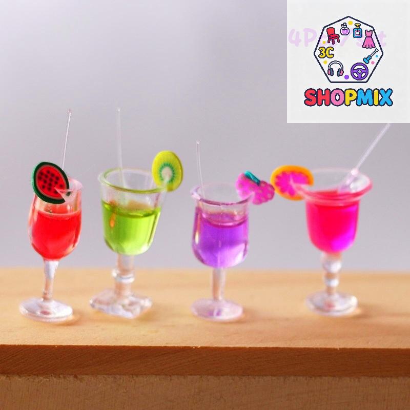 4Pcs 1:6 Dollhouse Miniature Fruit Cocktail Drinks Cup Model Kids Pretend Play Toy Doll House Accessories