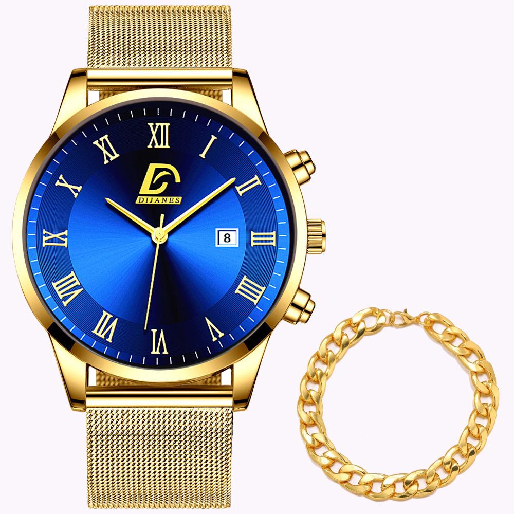 Módní pánské hodinky pro volný čas Pánské náramkové hodinky z nerezové oceli se síťovinou náramkové hodinky křemenné hodinky set pánské datumové hodiny