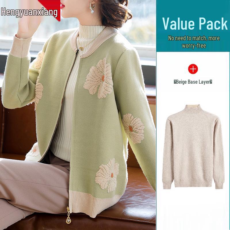2025 New Fashionable Knitted Top: Spring & Autumn Short Jacket for Middle-Aged Women