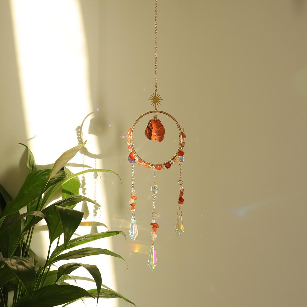 Simple Stylish Indoor Decor: Raw Stone Sun Catcher Wind Chime Pendant T109