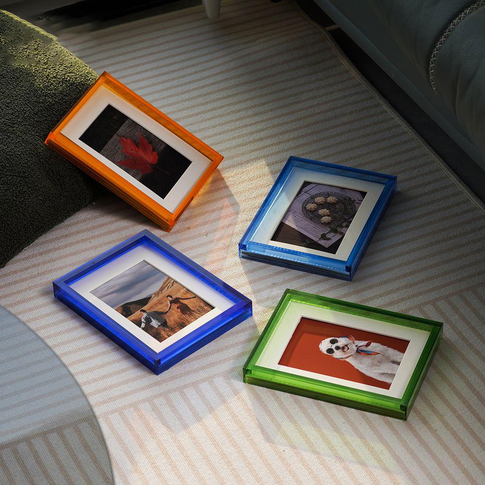 Acrylic Neon Picture Frame Desk Bright Full Colored Decorative Photo Frame for Home Office Bedroom Tabletop Gallery Display