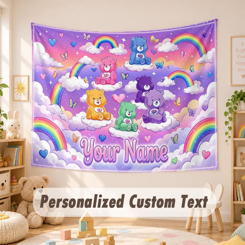 Custom Name Text Tapestry,Care Bears Boho Wall Hanging, Decorative Backdrop Tapestry For Room