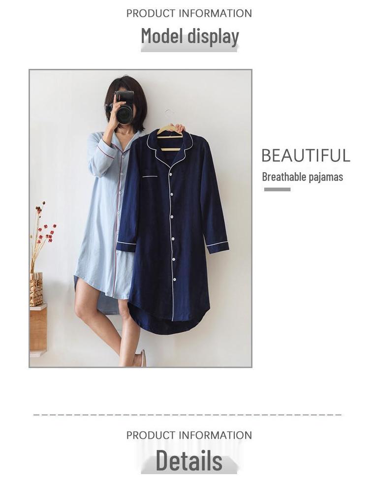 Japanese Style Women's Cotton Nightgown: Spring & Autumn Long Sleeve Cardigan Pajamas, Plus Size
