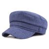 Cotton and Linen Navy Hat, Women's Simple Flat Top Hat, Literary Blue and Retro Military Hat, Season Hat, Men's Hat