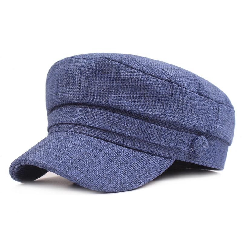 Cotton and Linen Navy Hat, Women's Simple Flat Top Hat, Literary Blue and Retro Military Hat, Season Hat, Men's Hat