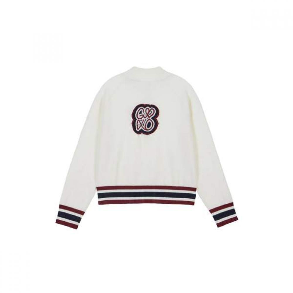 GOXO Wool Knit Zip Up Classic Logo White