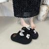 Cute Cartoon Mickey Non-slip and Versatile One-word Fluffy Slippers Women's 2025 Autumn and Winter New Thick-bottomed Warm Cotton Slippers