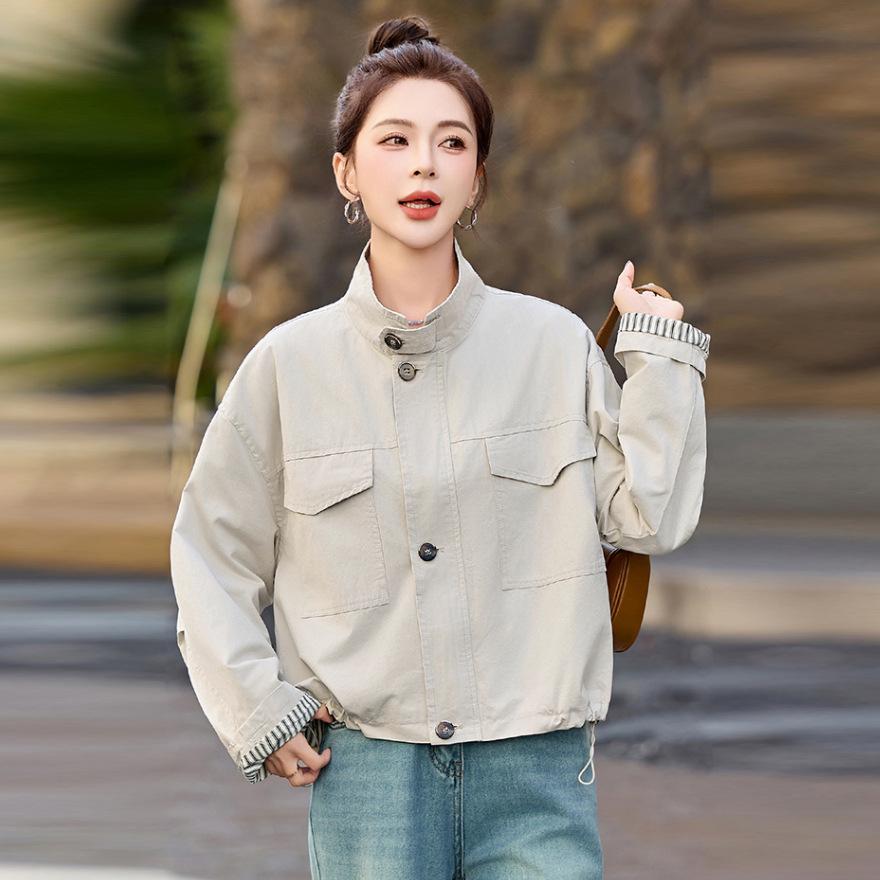 Fashion Short Coat Spring New Casual Versatile Jacket Femininity Design Small Stand-up Collar Top