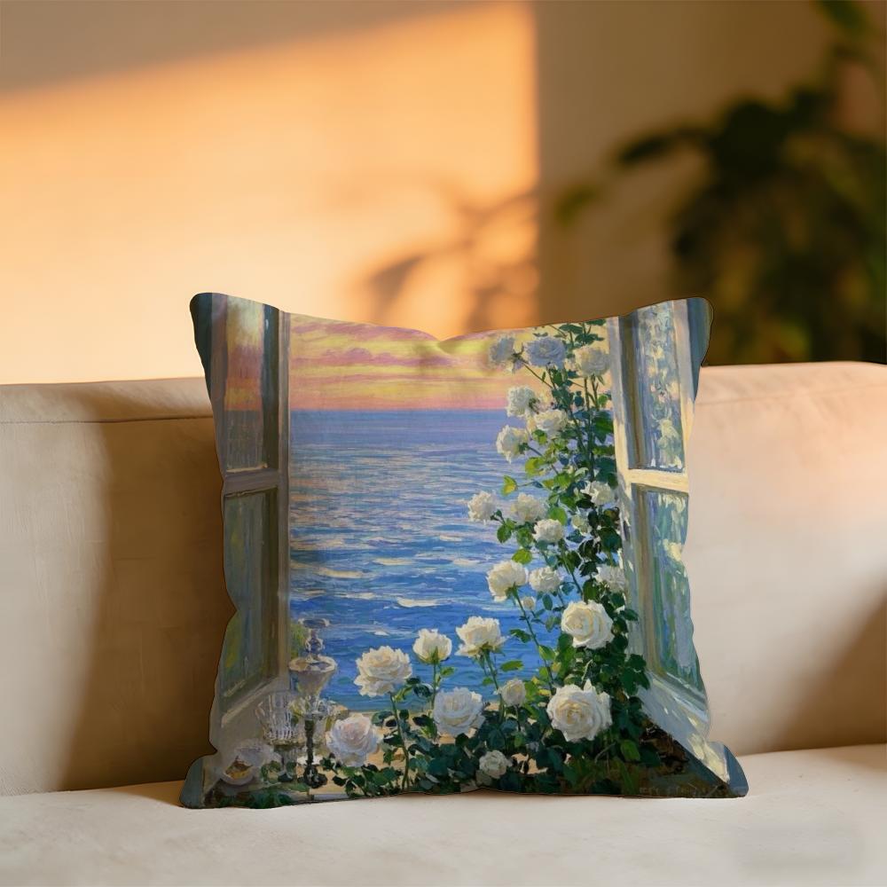 Подушка с изображением пейзажа Уютная бархатная декоративная подушка Мягкая теплая подушка для дивана кровати 30X30cm