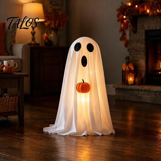 Children Party Favors Halloween Ghost Decoration, Light-Up White with Pumpkin, Indoor Living Room Table Ornament Cute Standing Tabletop for
