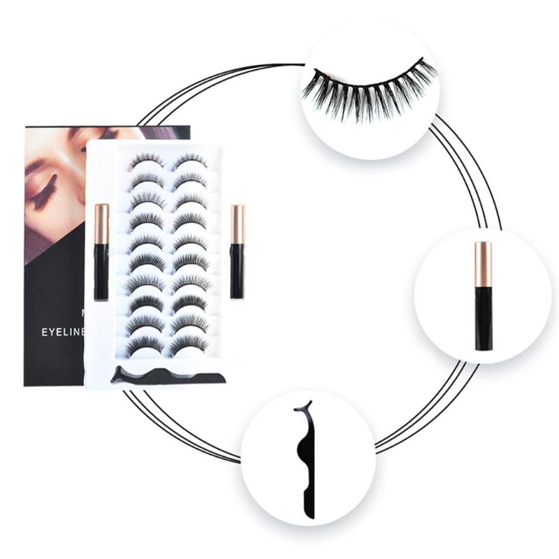 Magnetiske naturlige falske øyevipper Eyeliner Flytende pinsett Gjenbrukbare 3D-magneter Falske øyevipper Makeup Tool