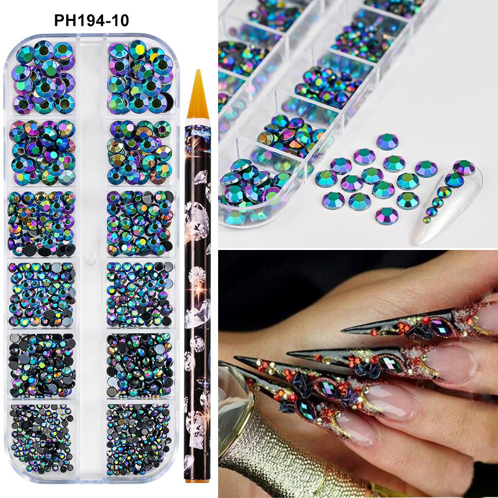 12Grids(6000pc) 3D Resin Nail Art Rhinestones+Tools 2mm Brilliant Diamond Nail Charms DIY Clothes Phone Case Manicure Accessory