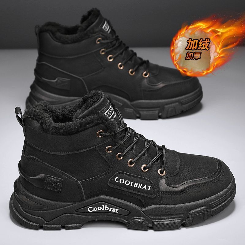 High-top men's shoes 2025 summer new tooling wind outdoor mountaineering summer velvet cotton shoes labor insurance site Martin boots