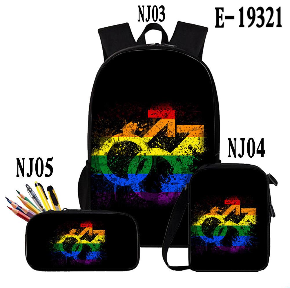 Classic Popular Colourful LGBT 3D Print 3pcs/Set Pupil School Bags Laptop Daypack Backpack Inclined Shoulder Bag Pencil Case