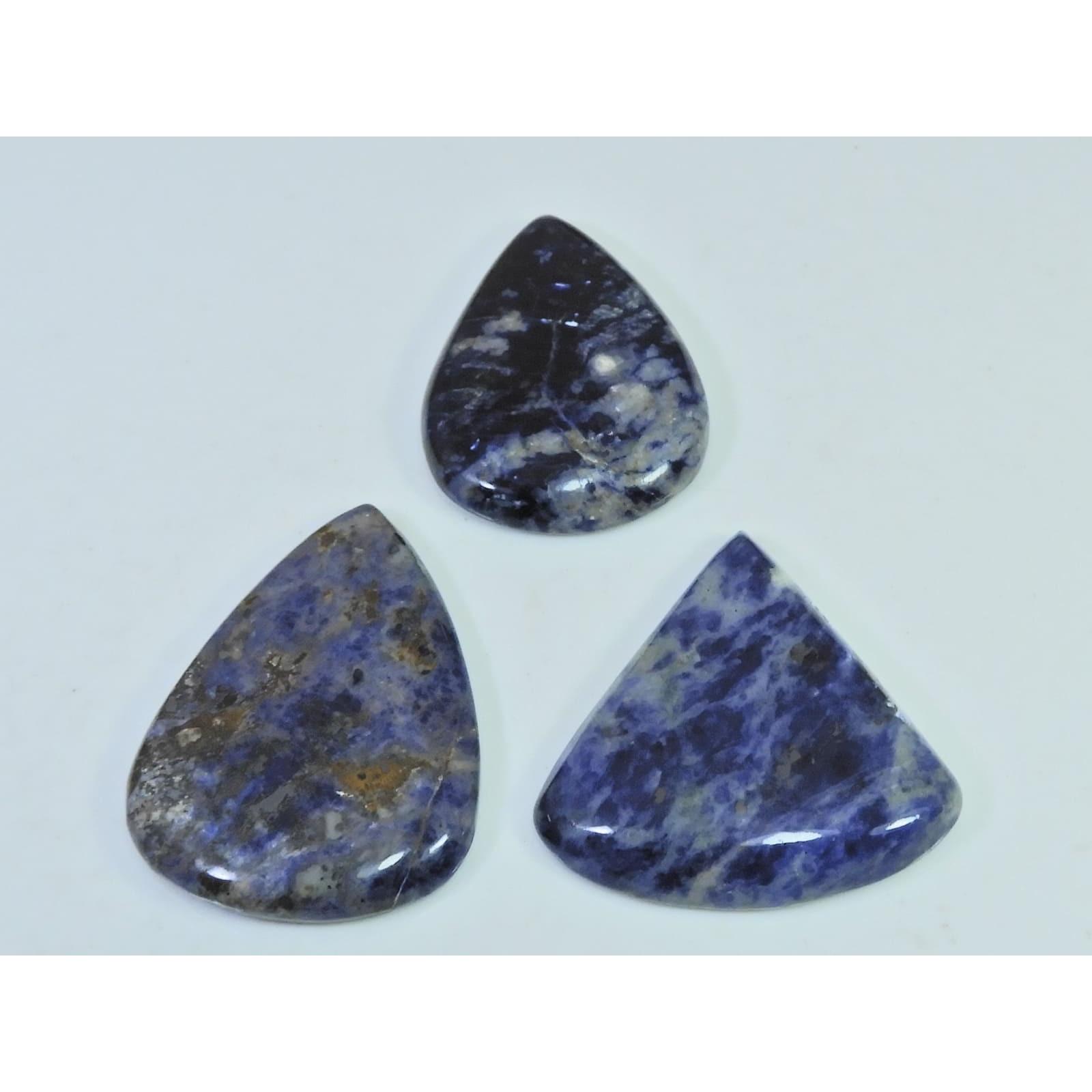 196Cts. Natural Blue Sodalite Pear Shape Cabochon Loose Gemstone 03Pcs Lot C-1752