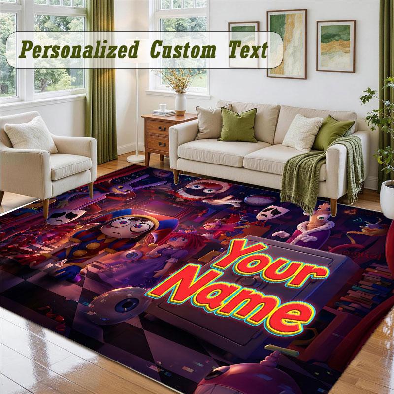 Crystal Velvet Square Rug Custom NameThe Amazing Digital Circus Pattern Non Slip Home Floor Decor Rug