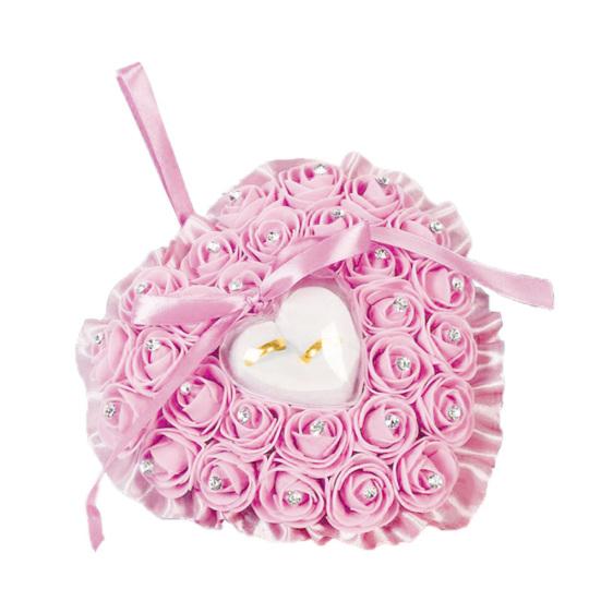 Boîte à bagues de mariage incrustée de Faux Rose en forme de cœur, support de rangement, coussin