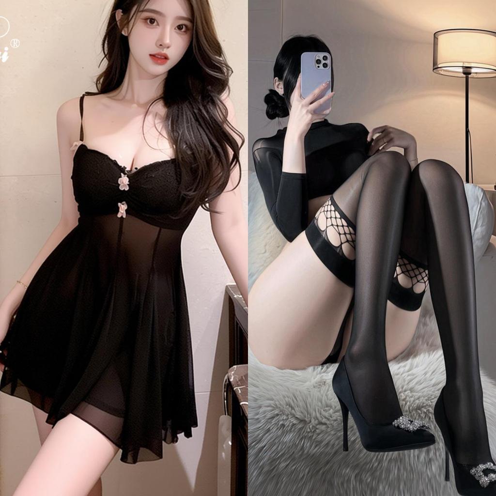 Erotic Lace Mesh Nightgown: Sexy Low-Cut See-Through Camisole Pajamas