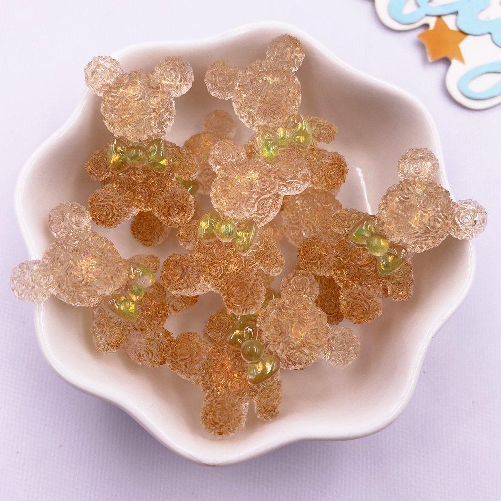 10PCS Colorful Resin Cartoon Bow Crystal Rose Bear Figurines Flatback Rhinestone DIY Wedding Decor Scrapbooks Accessories Crafts