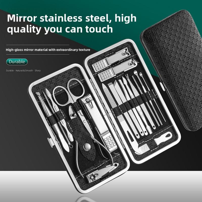 Professional 19 in 1 Nail Care Kit Stainless Steel Nail Clippers Set with Ear Spoon Pedicure Tools for Beauty Grooming