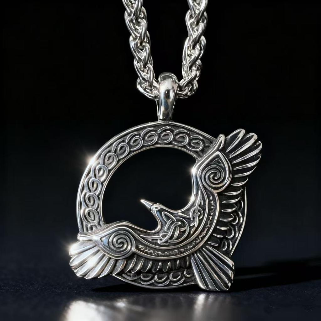 HNSP 316L Stainless Steel Celtic Art Crow Pendant Necklace For Men Viking Accessories Gift Box