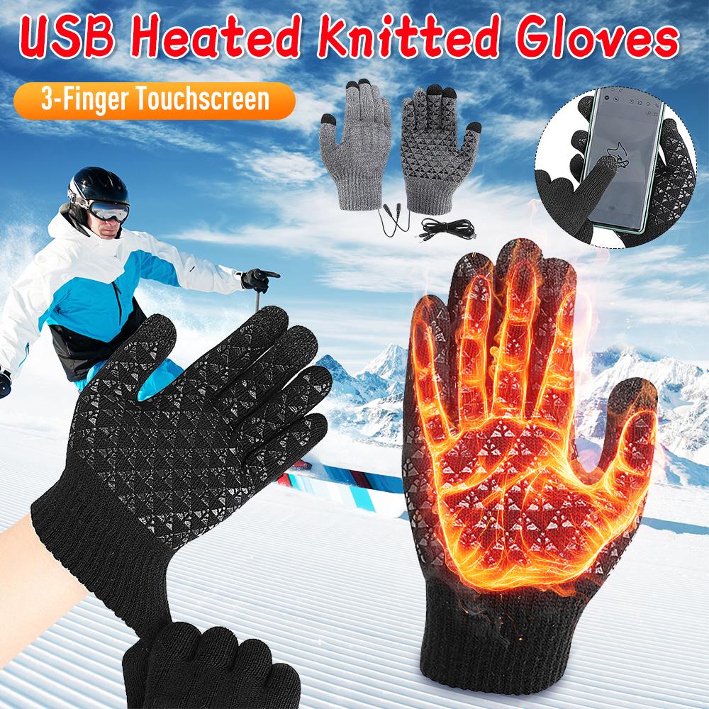 Electric USB Heated Gloves Winter Gloves Thermal Touch Screen Thermal Windproof Warm Knitted Glove Motorcycle Bicycle Gloves