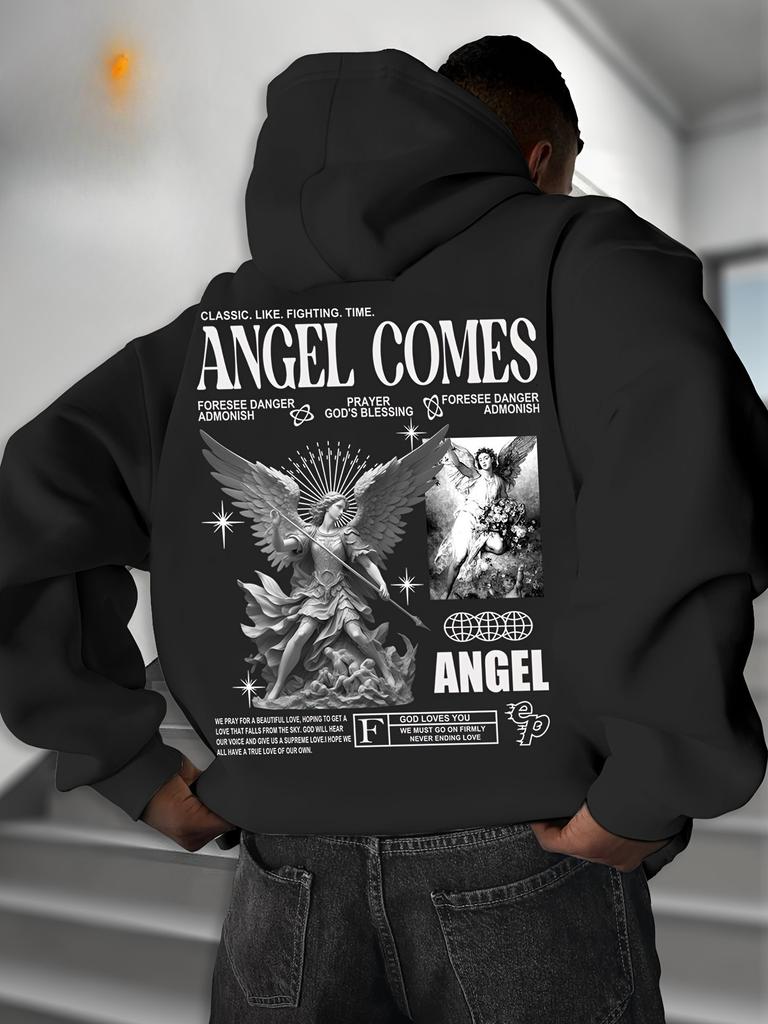 Angel Graphic Printed  Hoodie Promo Men's Autumn Winter Casual Fashion Long-sleeved Sweatshirt Daily Street Clothing