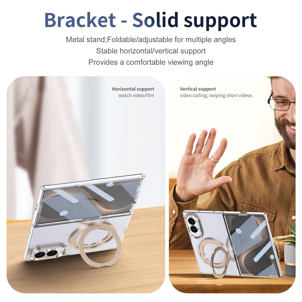 Custodia per Telefono con Supporto Magnetico Rotante a 360° per Samsung Galaxy Z Fold 8 7 6 5 4 Fold8Ultra per Ricarica Wireless Magsafe Cover Trasparente