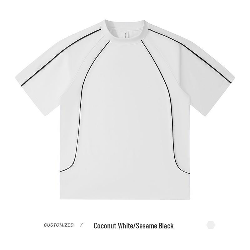 Men's 240g Pure Cotton Contrast Color Round Neck Short-Sleeve Loose T-Shirt: High Street Trendy Style