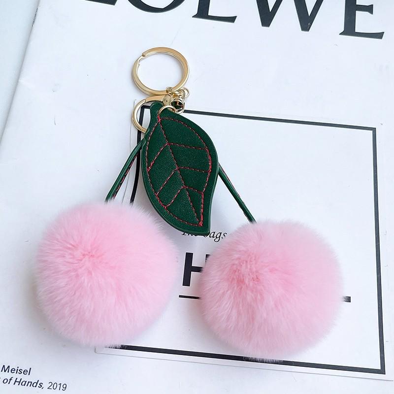 Plush Cherry Faux Mink Fur Keychain & Bag Charm