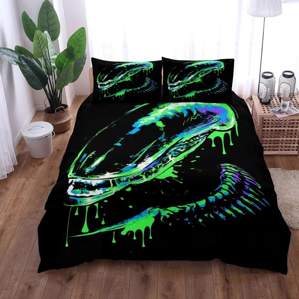 3D Print Aliens Horrible Bedding Set Soft Comforter Cover With 1/2pcs Pillow Shams For Kids Adults Microfiber Quilt Cover