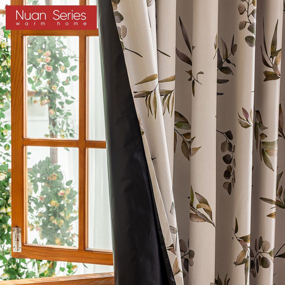 1 Stück Nuan Serie 100% Verdunkelungsvorhänge Amerikanischer Landhausstil Mit Pflanzen bedruckte Vorhänge für Schlafzimmer Wohnzimmer Balkonfenster für Heimdekoration