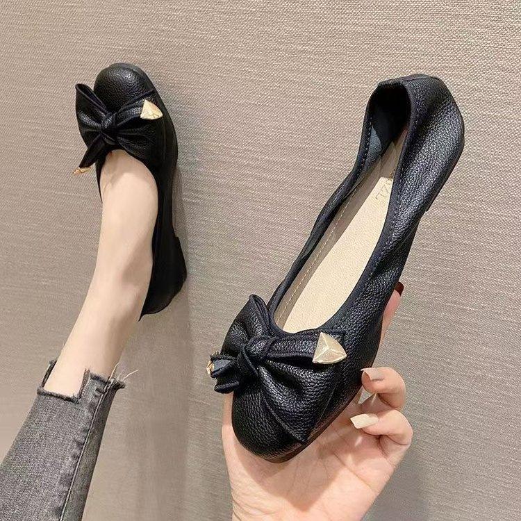 

Soft leather soft sole Doudou single shoes women s 2025 new shallow mouth comfortable versatile flat shoes casual work mother shoes 40 чёрный