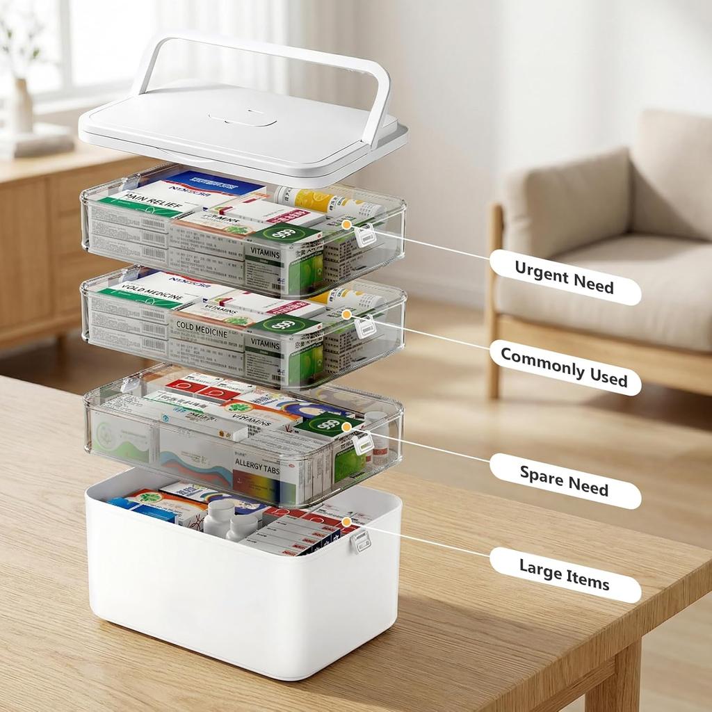 4-Tier Medicine Storage, Medicine Cabinet Medicine Box with Handle