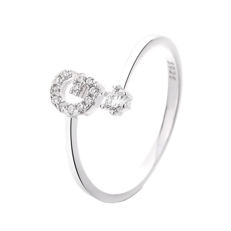 Sterling Adjustable Letter Zircon Ring Women Minimalist Fashion Jewelry Alphabet Initial