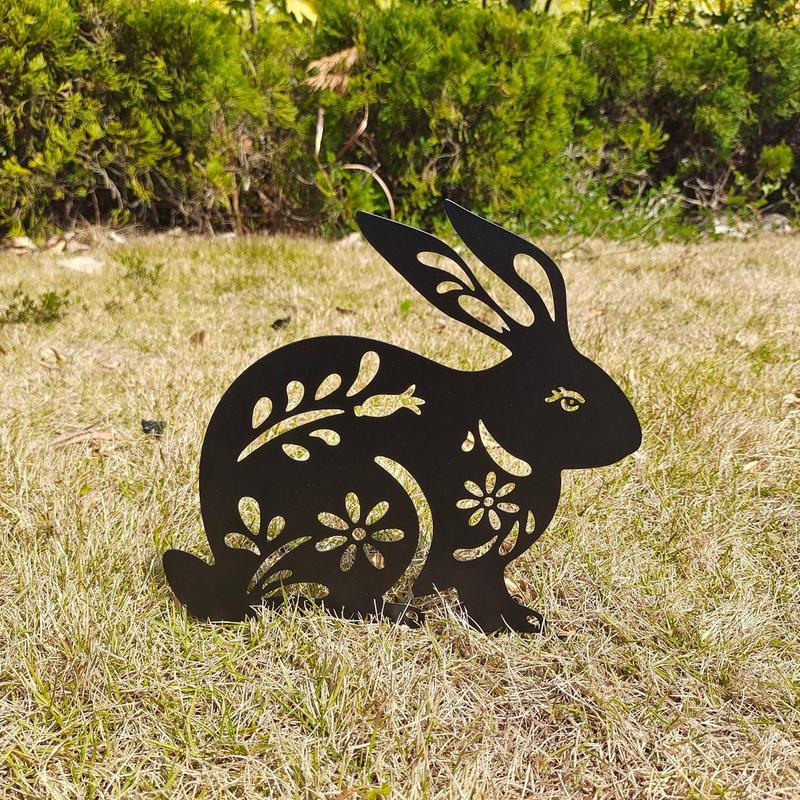 Rabbit Garden Statue Metal Rabbit Statue Yard Stake Rabbit Stake Easter Yard Art Black Animal Art Lawn Garden Silhouette Outdoor