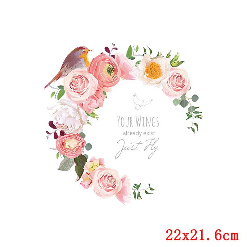 Flower Patch Thermo Sticker On Clothes Patches For T-Shirt Iron On Transfer For Clothing Letters Stripe Applique Thermal Decor
