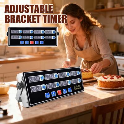 Kitchen Timer CAL-8B Calculagraph Stainless Steel Multi-Channel Digital Display Timer with LED Interface Adjustable Bracket Alarm Function