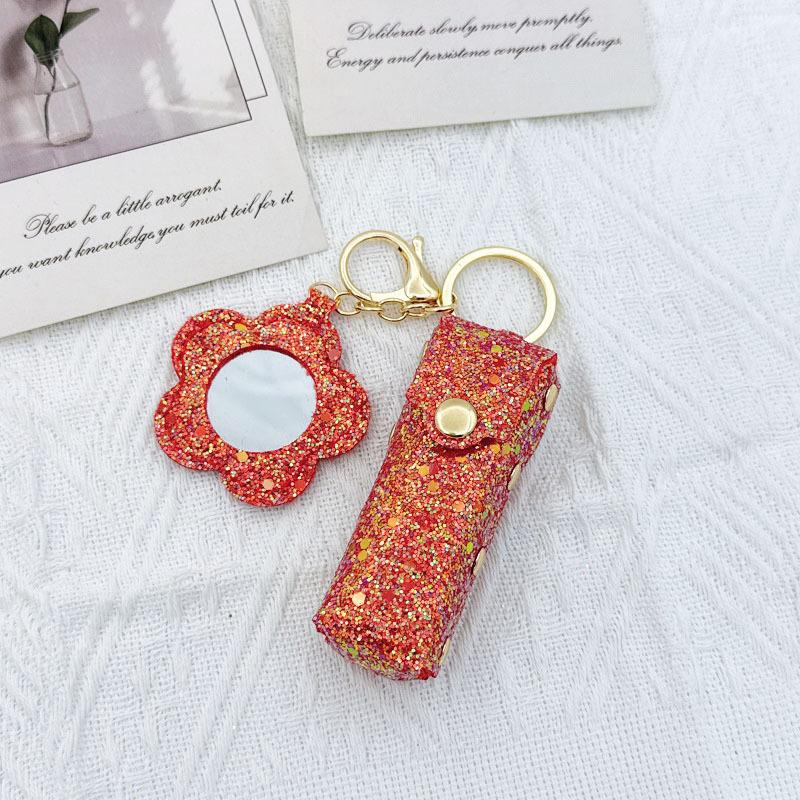 Portable Lipstick Bag Pouch Lip Balm Bag Keychain Holder Creative Lipsticks Protective Cover With Mirror