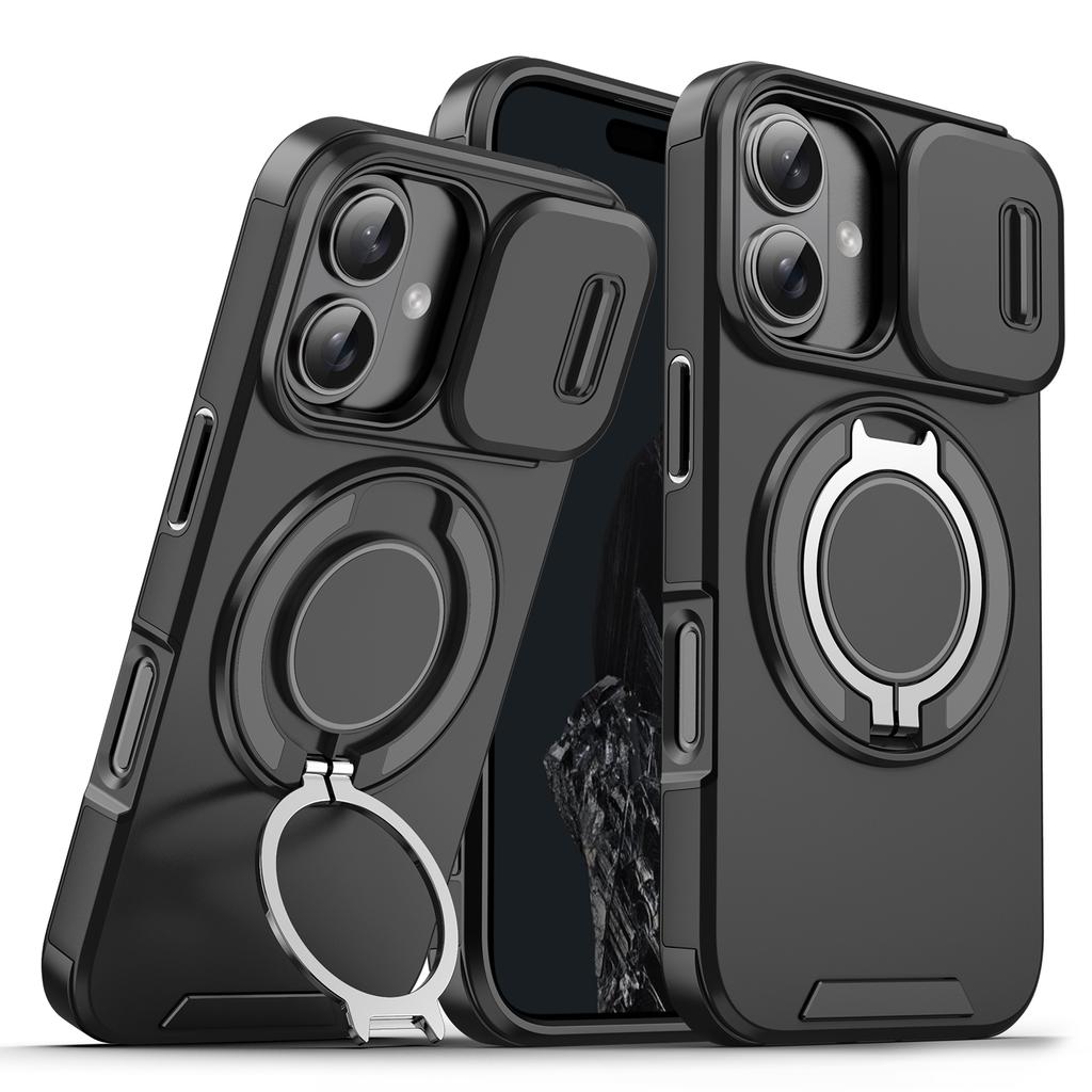 Suitable for iPhone 16 15 14 Plus 13 12 Pro Max 16E 360 Degree Rotating Magnetic Bracket With Camera Protection Phone Case