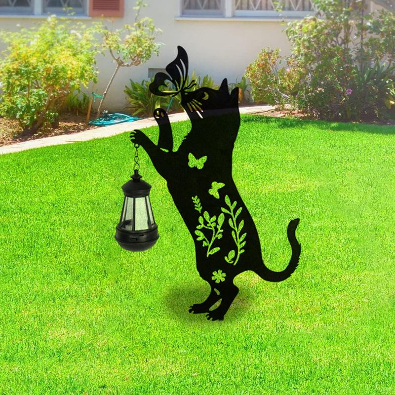 Outdoor, Household, Waterproof, Lawn, Floor Mounted, Iron Art, Cat Animal Shaped, Courtyard Garden Decoration, Solar Lights