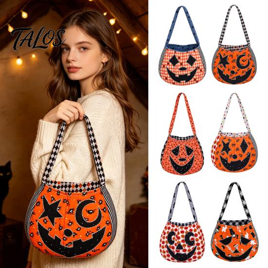 Kids Pumpkin Goodie Bags Halloween Trick‑or‑Treat Tote Bag, Ghost Face Candy Handbag, Party Favor Holders Reusable Bag for Costume Accessory