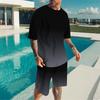 Men Black Grey Gradient Short Sleeve T Shirt And Matching Knee Shorts Two Piece Outfit