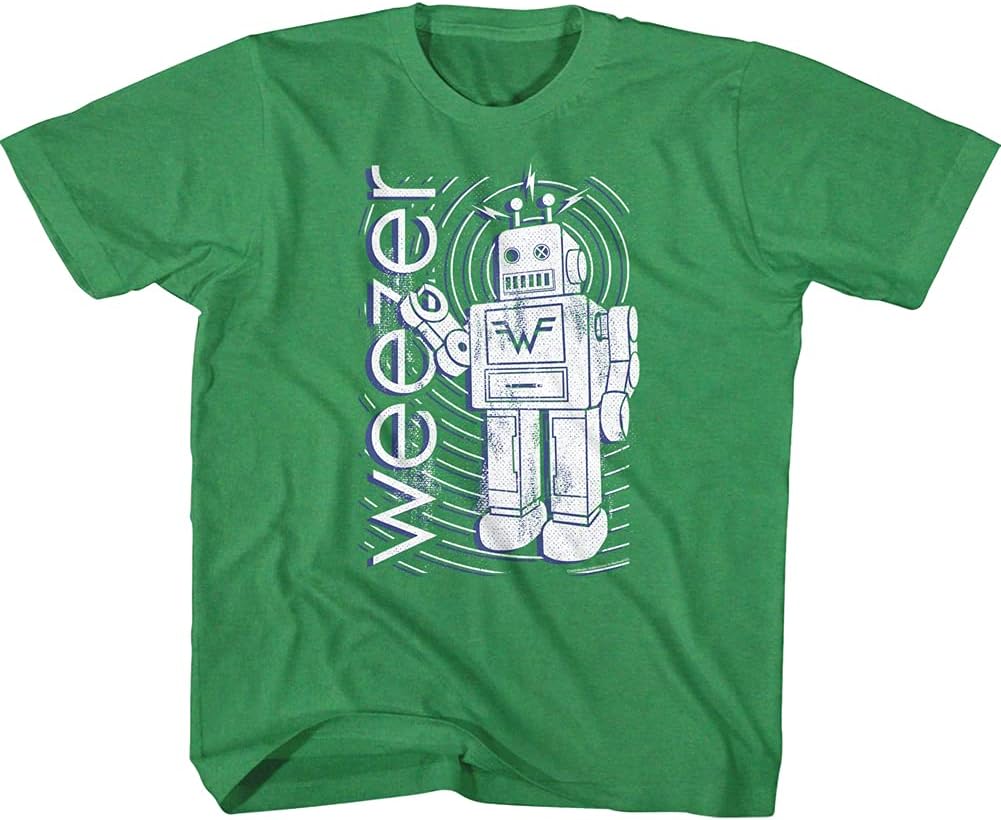 American Classics WeezerRock Band Robot & Logo Green Youth Short Sleeve T-Shirt Graphic Tee S