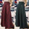 Damen Hohe Taille Tartan Karomuster Maxi Rock Vintage A-Linie Ausgestellt Schwingend Langer Rock Retro Kariert Lässig Herbst Unterteil